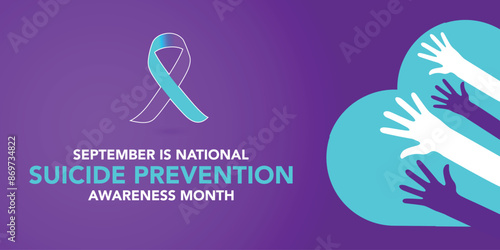 National suicide prevention awareness month - two hand with suicide awareness prevention ribbon roll around on dark purple background vector design
