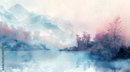 Painting of a serene lake in a forest background 