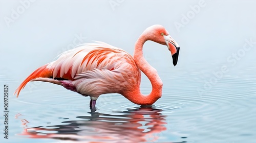 Flamingo sitting on water background 