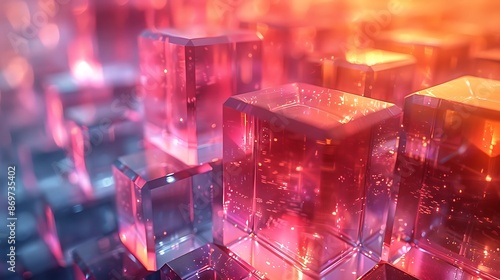 Transparent Background with 3D Crystal Glass Cubes, Featuring Refraction and Holographic Effect 