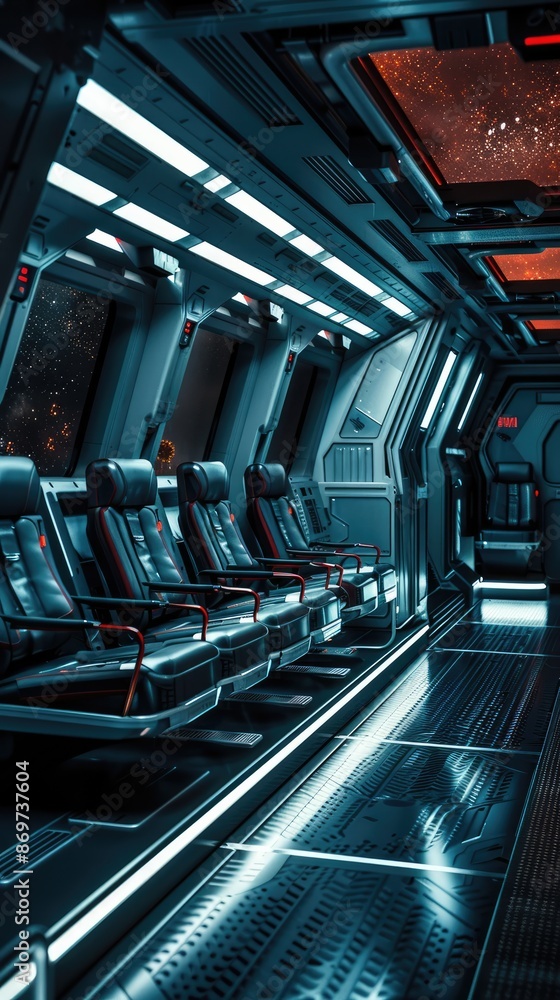 Futuristic Sci-Fi Spaceship Interior with Cosmic Backdrop Futuristic Sci-Fi Spaceship Interior with Cosmic Backdrop