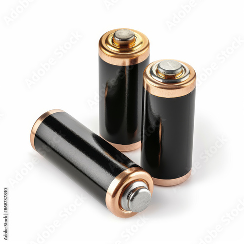 Three batteries (AAA, AA, and PP3), isolated on a white background photo