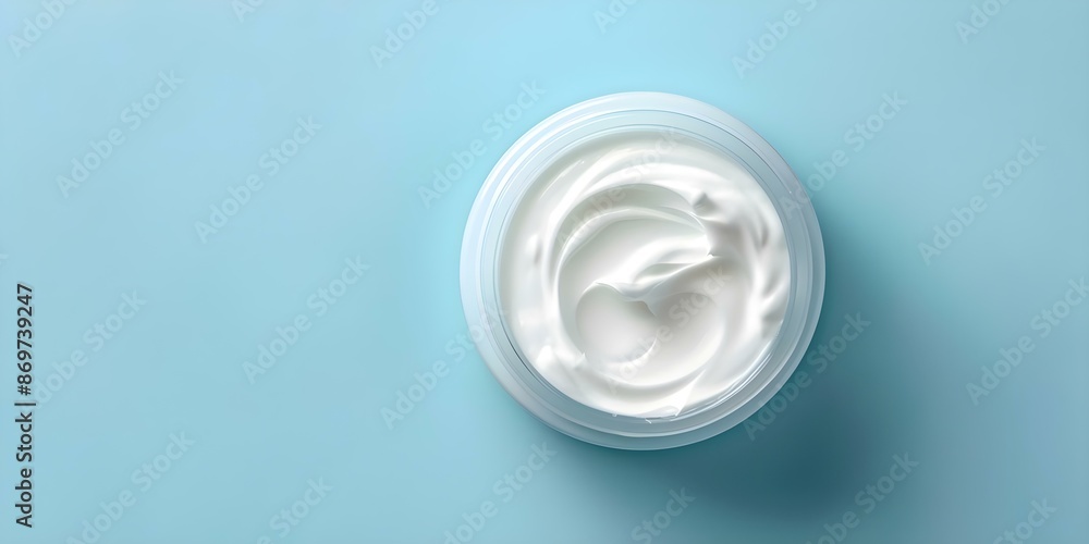 Elegant Antiaging Cream Jar with Swirl Texture Lid on Soft Blue Background. Concept Beauty Products, Skincare Routine, Anti-Aging Solutions, Product Photography, Soft Background Elegant Antiaging Cream Jar with Swirl Texture Lid on Soft Blue Background. Concept Beauty Products, Skincare Routine, Anti-Aging Solutions, Product Photography, Soft Background