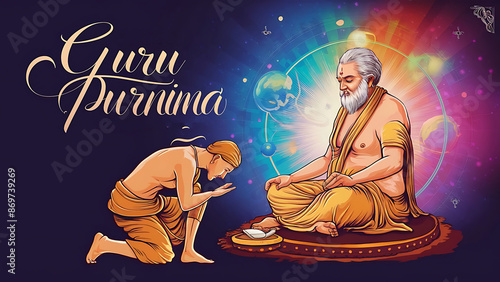 Guru Purnima Illustration and Celebration banner background design