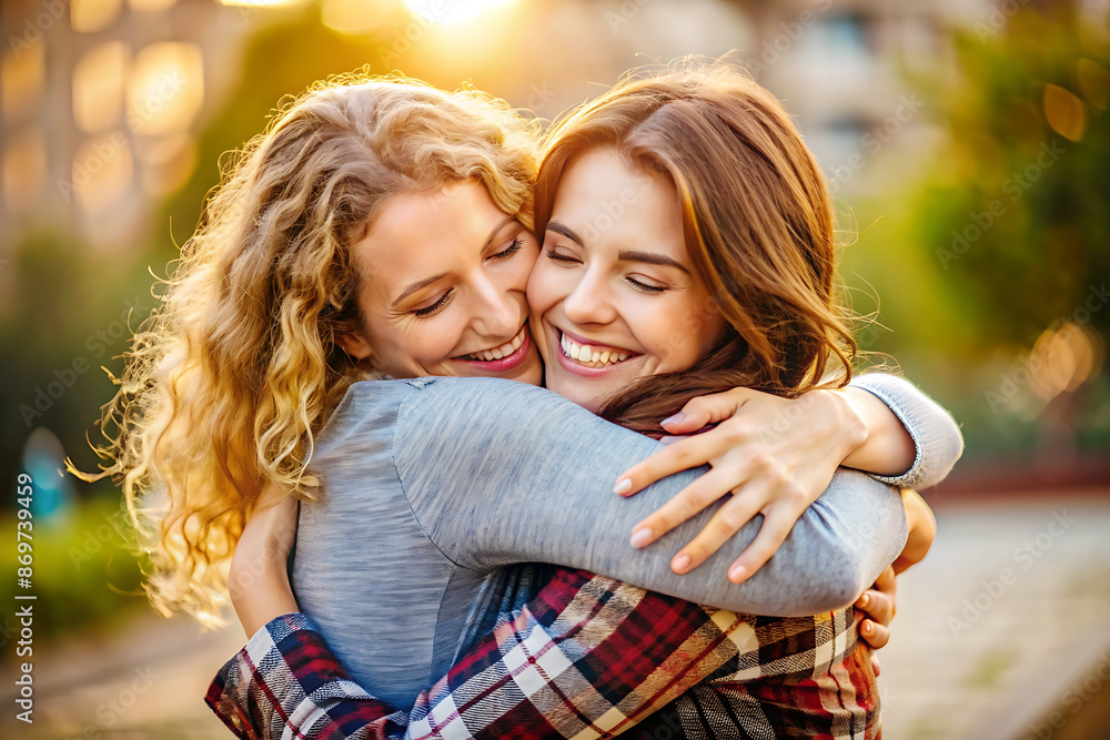 Fototapeta premium A genuine emotional connection as well as a sincere hug friend after a long time