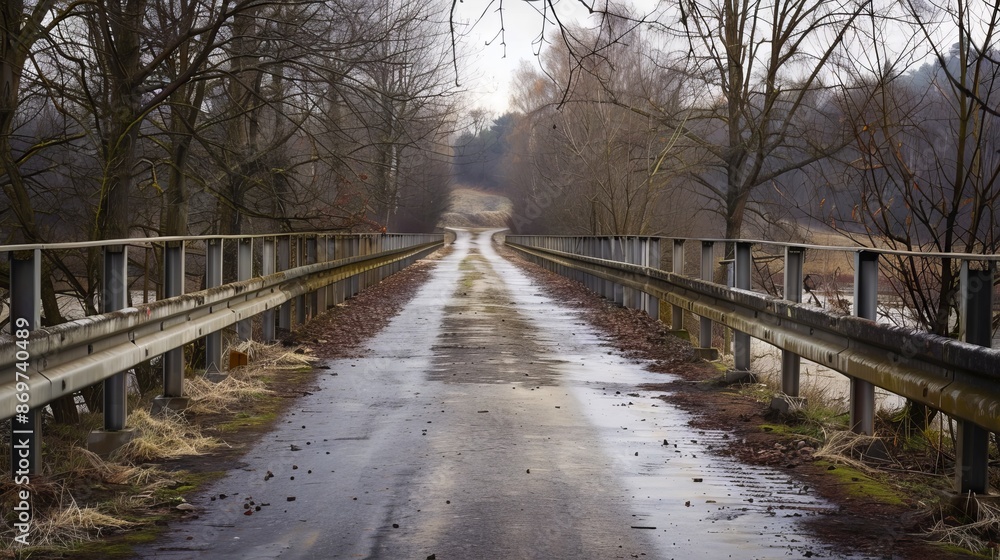 Deserted road bridge in winter. An image of an old, deserted road bridge in the woods during winter. Deserted road bridge in winter. An image of an old, deserted road bridge in the woods during winter.