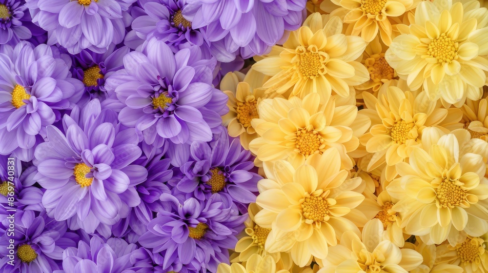 A close-up image of pink and yellow chrysanthemums blooming against a blue sky with white clouds A close-up image of pink and yellow chrysanthemums blooming against a blue sky with white clouds