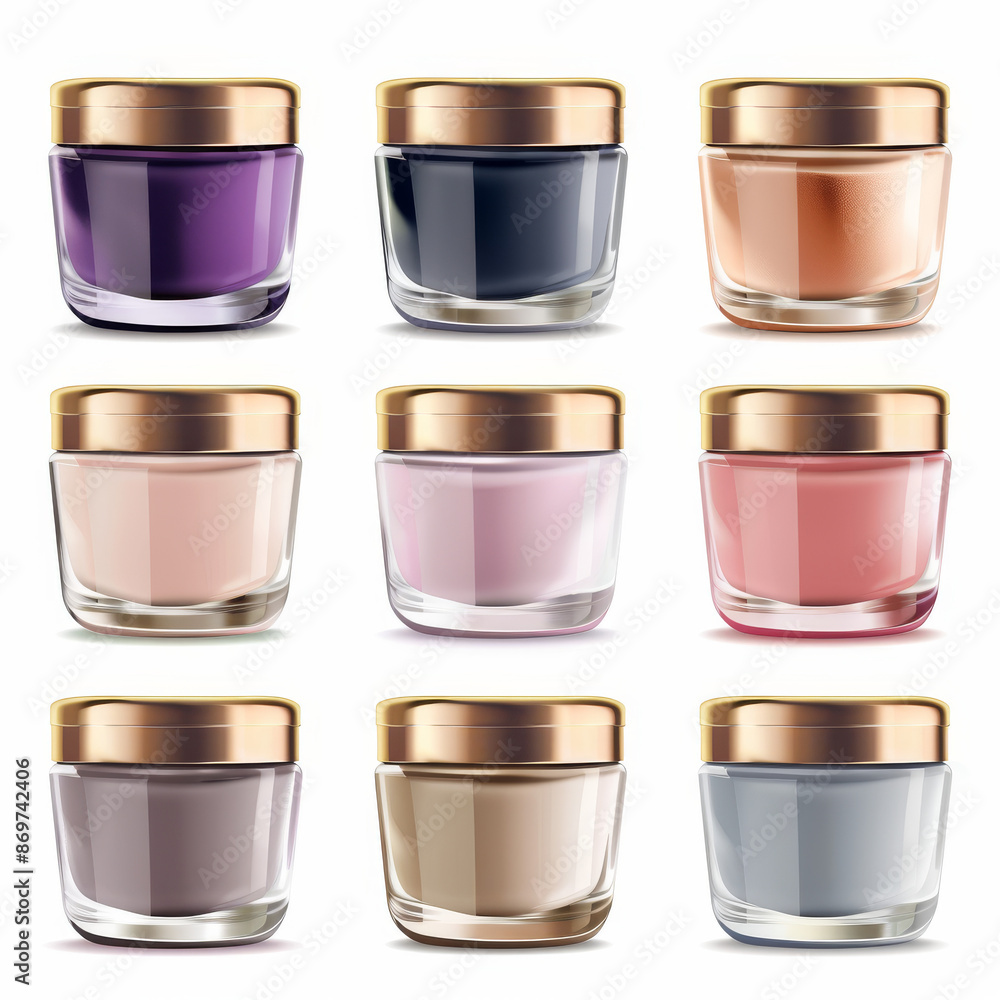 A set of cosmetic cream jars, isolated on a white background A set of cosmetic cream jars, isolated on a white background