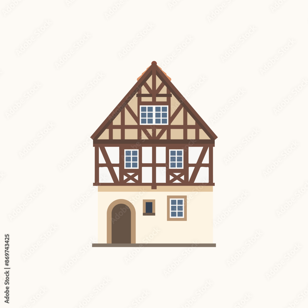 Half-timbered building. Flat style illustration. Half-timbered building. Flat style illustration.