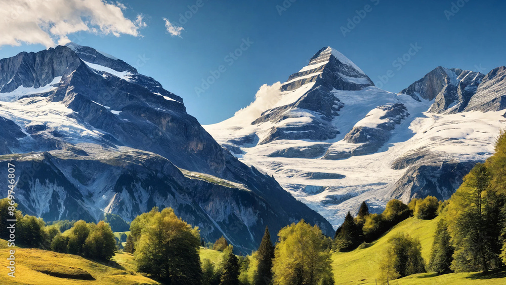 Fototapeta premium Swiss alps mountain range landscape, 16:9 with copyspace, 300 dpi