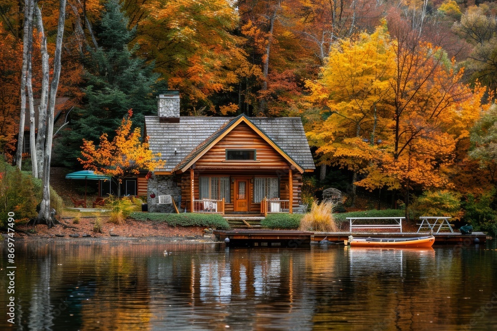 Autumn Lakeside Cabin Retreat with Dock, Rowboat, and Fire Pit - Perfect for Fall Getaways Autumn Lakeside Cabin Retreat with Dock, Rowboat, and Fire Pit - Perfect for Fall Getaways