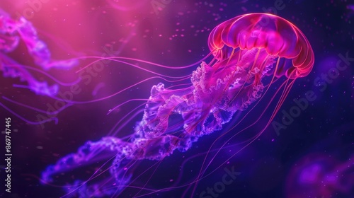 Vibrant Pink Jellyfish Underwater © Bolustck