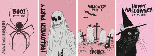 Halloween poster design collection. Set of banners for a spooky october halloween party