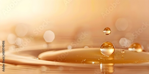 Close-up of a droplet of facial serum with oily texture. Concept Cosmetics, Skincare, Beauty, Product Photography, Macro Shots photo