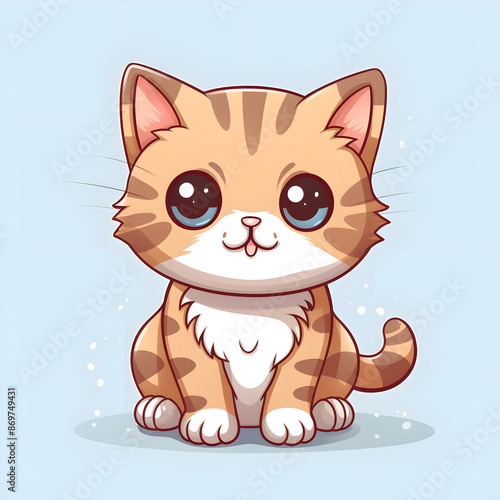 Cute kawaii Tabby Cat illustration on blue background