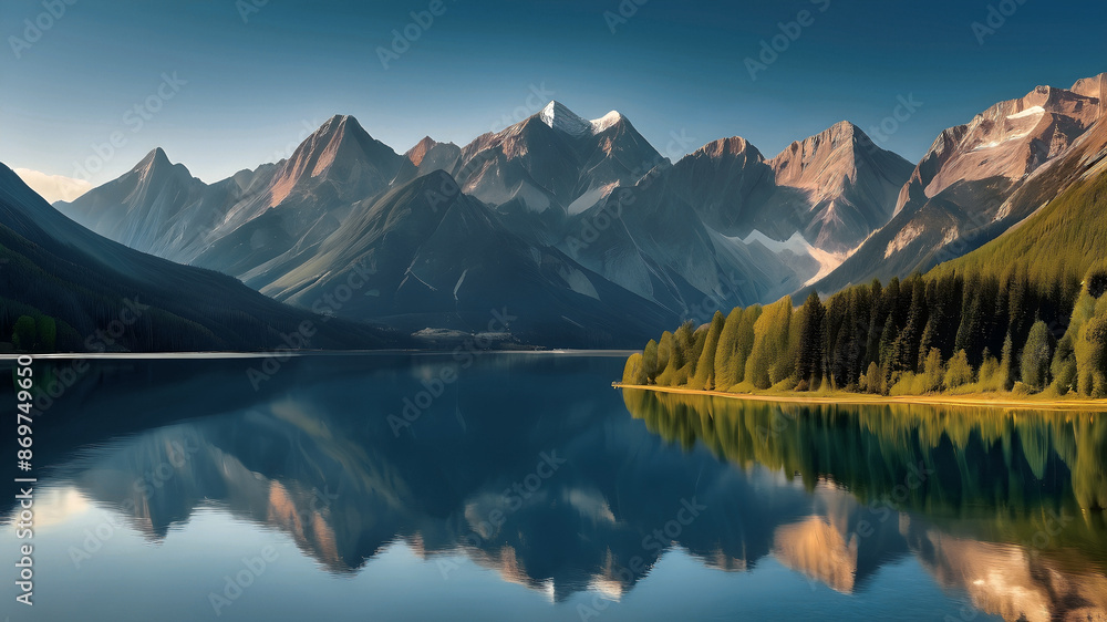 Fototapeta premium Majestic Mountain Range Reflecting in a Tranquil Lake