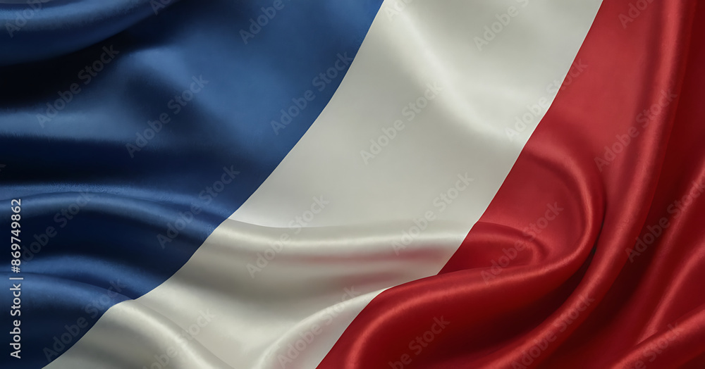 Close-up of the French flag's blue, white, and red stripes, gently waving in the wind. Perfect for political, historical, or cultural projects. Close-up of the French flag's blue, white, and red stripes, gently waving in the wind. Perfect for political, historical, or cultural projects.