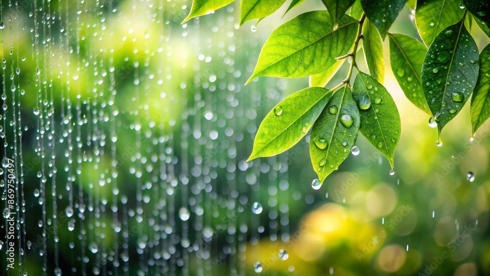 Background of green leaves with raindrops leaves rain nature background banner Background of green leaves with raindrops leaves rain nature background banner