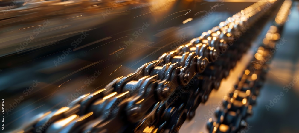 Close-Up of Chainsaw Chain in Motion with Intense Golden Sparks and Motion Blur Close-Up of Chainsaw Chain in Motion with Intense Golden Sparks and Motion Blur
