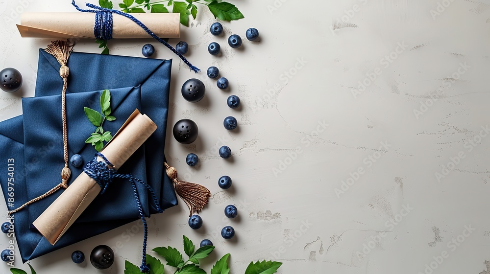 flat lay composition with graduation cap diploma,american flag on white ...