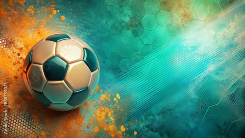 Vibrant turquoise and orange abstract background with subtle soccer ball texture, incorporating European championship elements, ample copy space. photo