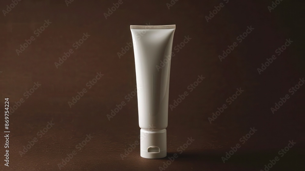 A pearl white hand cream tube against a dark chocolate brown background, emphasizing elegance and purity in skincare presentation A pearl white hand cream tube against a dark chocolate brown background, emphasizing elegance and purity in skincare presentation