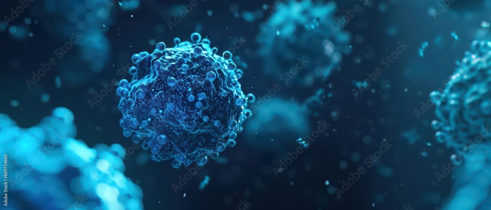 Bioengineered viruses that selectively eliminate cancer cells provide a futuristic approach to oncology, combining genetic engineering with targeted therapy, with copy space Bioengineered viruses that selectively eliminate cancer cells provide a futuristic approach to oncology, combining genetic engineering with targeted therapy, with copy space