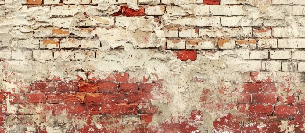 Background texture of an aged red and white brick wall with chipped plaster, providing a rustic appearance for a copy space image. Background texture of an aged red and white brick wall with chipped plaster, providing a rustic appearance for a copy space image.