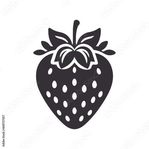 Strawberry with leaf, vector illustration, line art, vector icon.