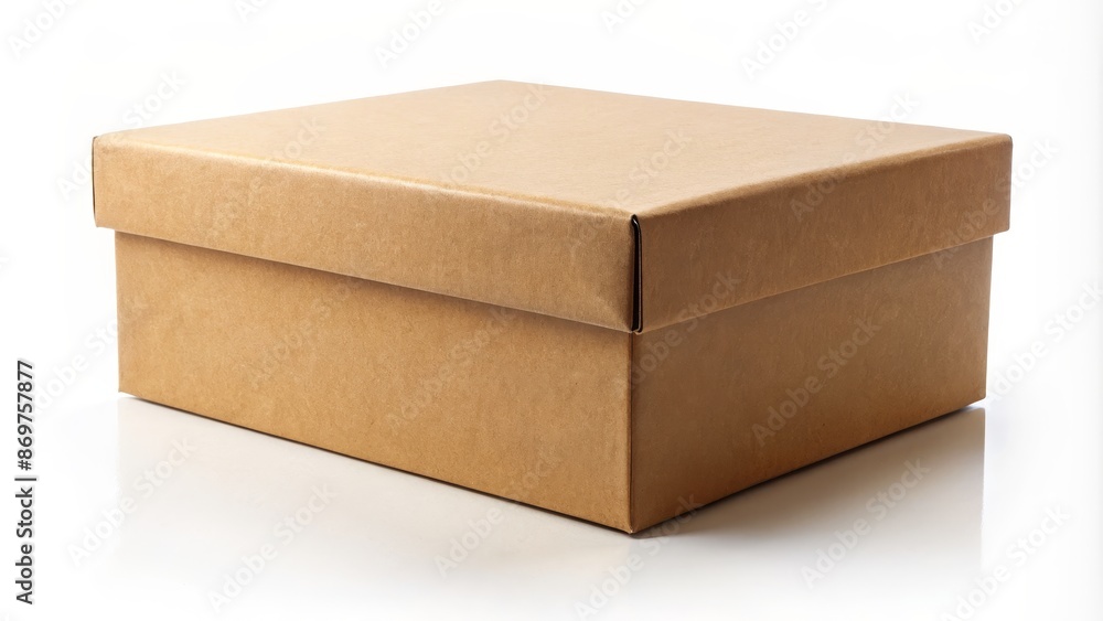 Isolated brown cardboard box on white with ample negative space Isolated brown cardboard box on white with ample negative space