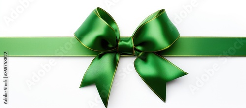 Isolated on a white background, a Christmas green ribbon stands out with copy space image.