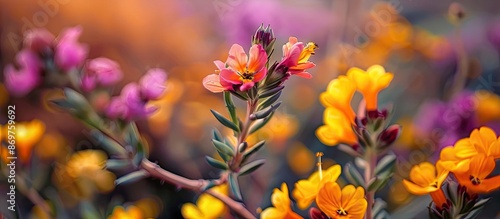 Gran Canaria's flora includes a natural macro background featuring the island's endemic plant, Erysimum albescens, with copy space image. photo