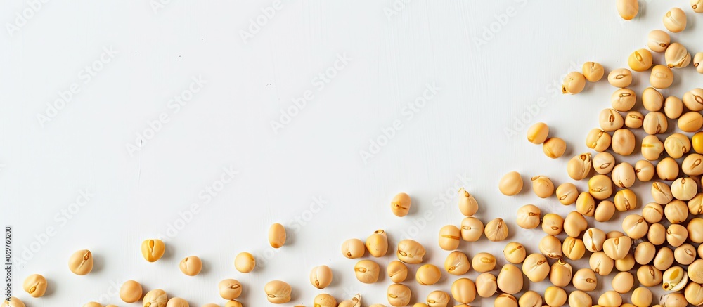 Top view of uncooked yellow peas arranged along a border on a white background, providing ample copy space image. Top view of uncooked yellow peas arranged along a border on a white background, providing ample copy space image.
