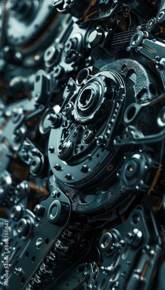 High-Resolution Close-Up of Chainsaw Engine Parts with Detailed Gears and Bolts Components High-Resolution Close-Up of Chainsaw Engine Parts with Detailed Gears and Bolts Components