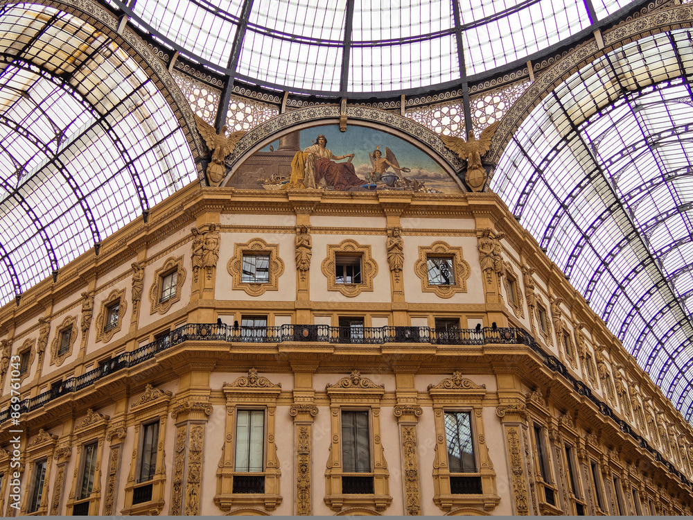 The roof of the galleria of Vittorio Emanuele II at Duomo square. Travel to Milan, Italy. The roof of the galleria of Vittorio Emanuele II at Duomo square. Travel to Milan, Italy.