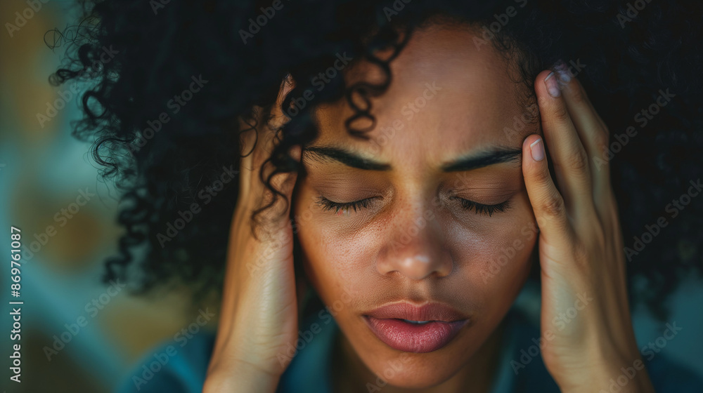 Fototapeta premium a young woman has a headache and stress . 