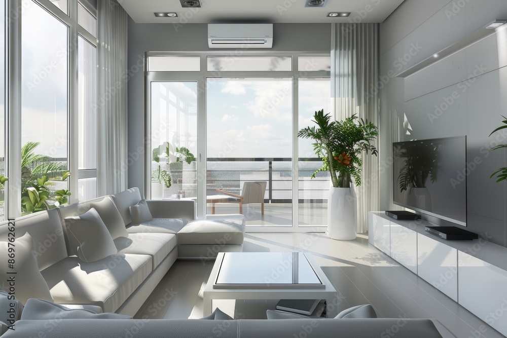 Modern Air Conditioning System in Futuristic Apartment With Smart Controls and Energy Efficient Features Modern Air Conditioning System in Futuristic Apartment With Smart Controls and Energy Efficient Features