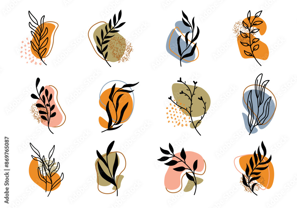 Set of drawn geometric shapes in flat cartoon design. A collection of different shapes and plant silhouettes, designed in a modern and abstract style. Vector illustration. Set of drawn geometric shapes in flat cartoon design. A collection of different shapes and plant silhouettes, designed in a modern and abstract style. Vector illustration.