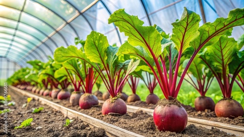 Vibrant organic greenhouse gardening banner with planting in progress and ample copy space ,Photo, Greenhouse, Organic Gardening, Sustainable, Agriculture photo