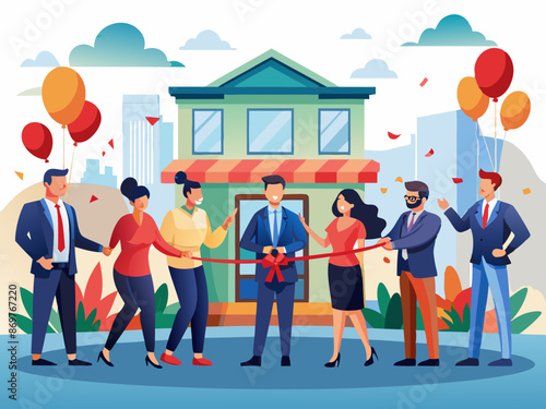 A ribbon-cutting ceremony at a new business location
