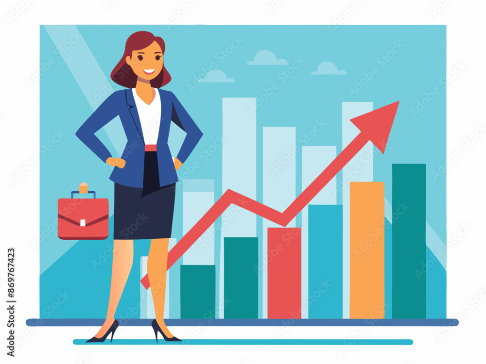 A businesswoman standing next to a graph showing upward trends A businesswoman standing next to a graph showing upward trends