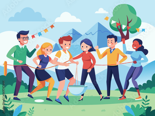 Employees taking part in a team-building sports event