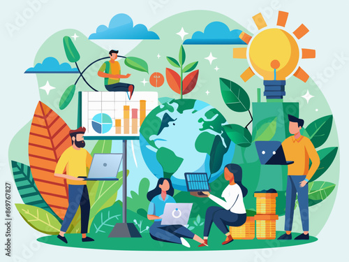 Employees working together on a sustainability project