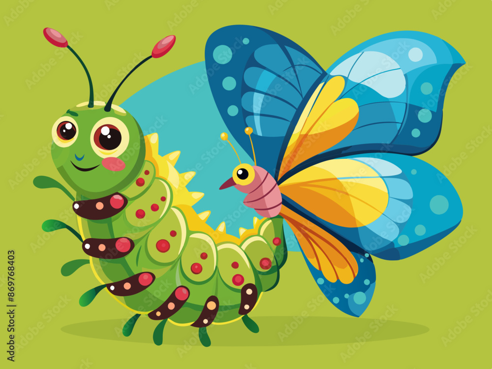 A caterpillar turning into a vibrant butterfly A caterpillar turning into a vibrant butterfly