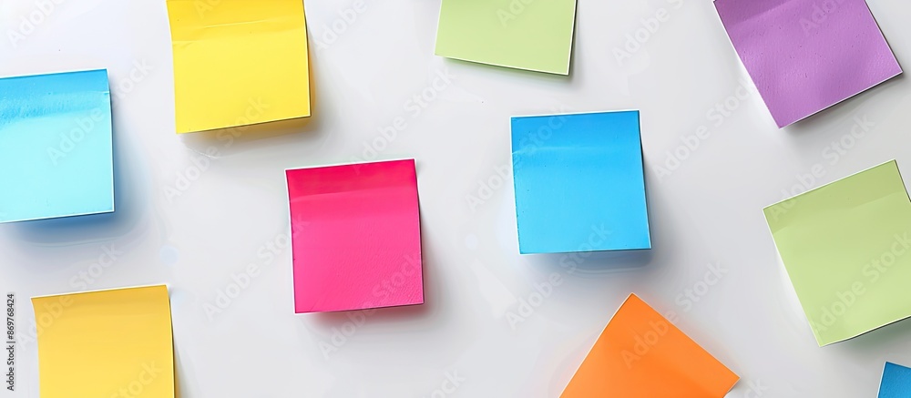 Sticky notes with ample copy space image on a plain white backdrop. Sticky notes with ample copy space image on a plain white backdrop.