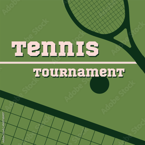 Tennis championship or tournament poster design. Tennis racket and ball isolated. Vector illustration.