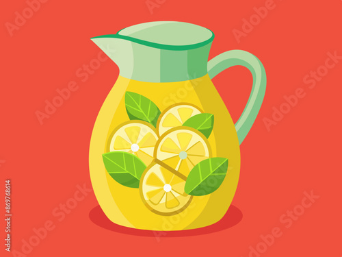A lemonade pitcher with ice cubes