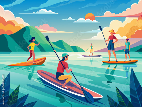 Paddleboarders on a calm sea