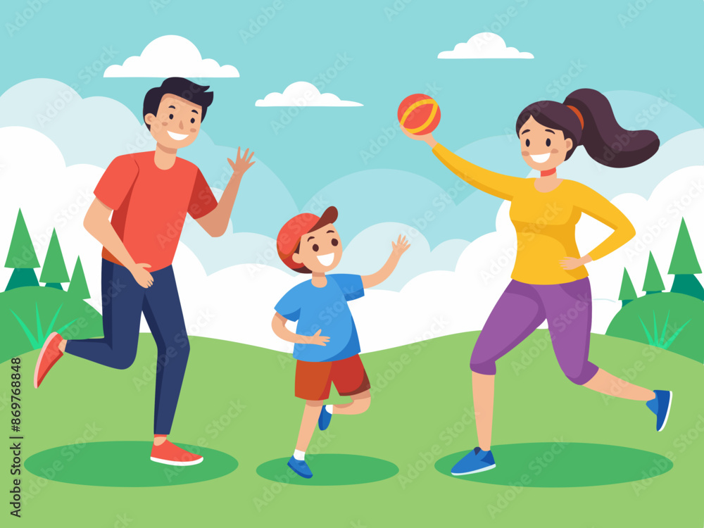 A family playing frisbee A family playing frisbee