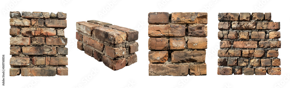 Obraz premium Old brick design elements cutout set, broken grungy